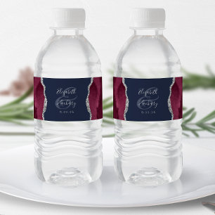 Moderne Burgundy Silver Agate Navy Blue Wedding