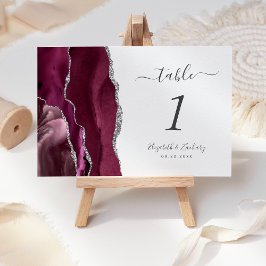 Moderne Burgundy Silver Agate Wedding Tischnummer