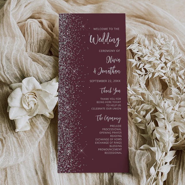 Moderne Burgundy Silver Glitzer Script Wedding (Von Creator hochgeladen)