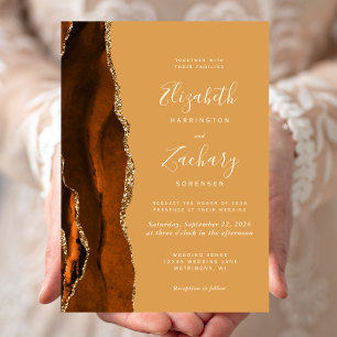 Moderne Burnt Orange Agate Honey Gold Wedding Einladung