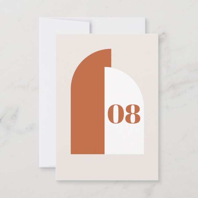 Moderne Burnt Orange Arch Wedding Tischnummer Card (Vorderseite)