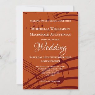 Moderne Burnt Orange Musiknotens Hochzeit Einladung