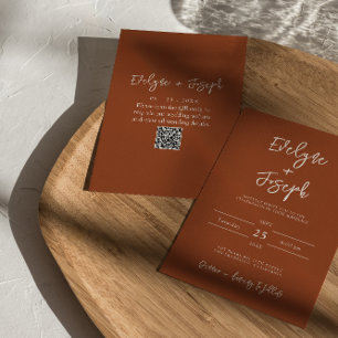 Moderne Burnt Orange Terracotta QR Code Wedding Einladung