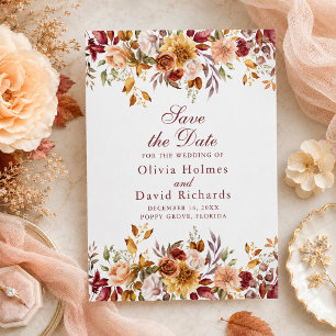 Moderne Burnt Orange Terracotta Wildblumen Hochzei Save The Date