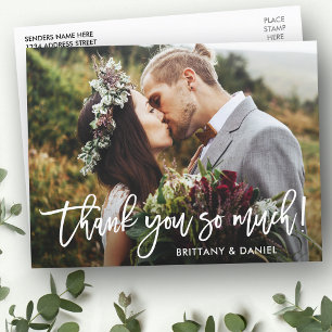 Moderne Bürstenschrift Hochzeit Danke sehr Weiß Postkarte