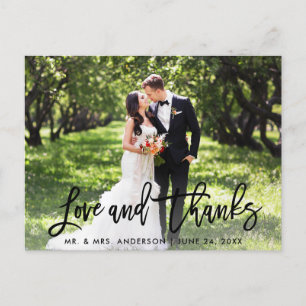 Moderne Bürstenschrift Hochzeit Liebe und Dank Postkarte