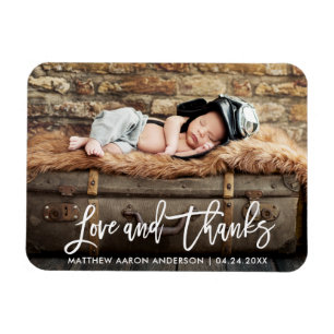 Moderne Bürstenschrift Neue Baby-Liebe und Dank Wh Magnet
