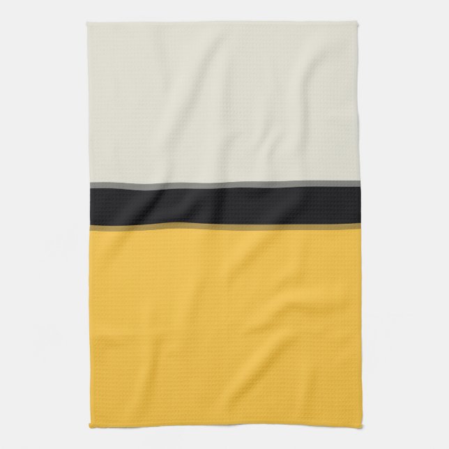 Moderne Butter Gelb Silbergraue schwarze Streifen Geschirrtuch (Vertikal)