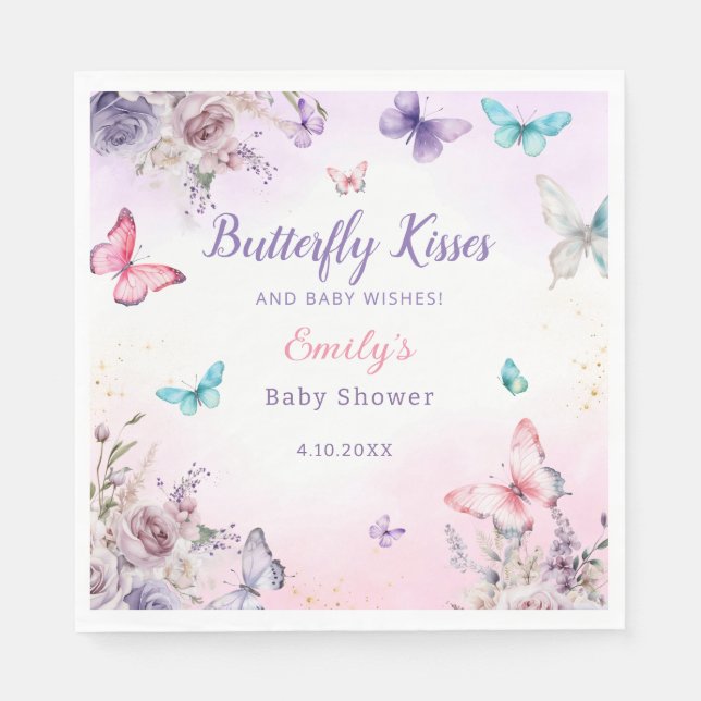 Moderne Butterfly Aquarell Blütendusche Serviette (Vorderseite)