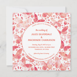 Moderne Butterfly Coral Pink Hochzeit Einladung