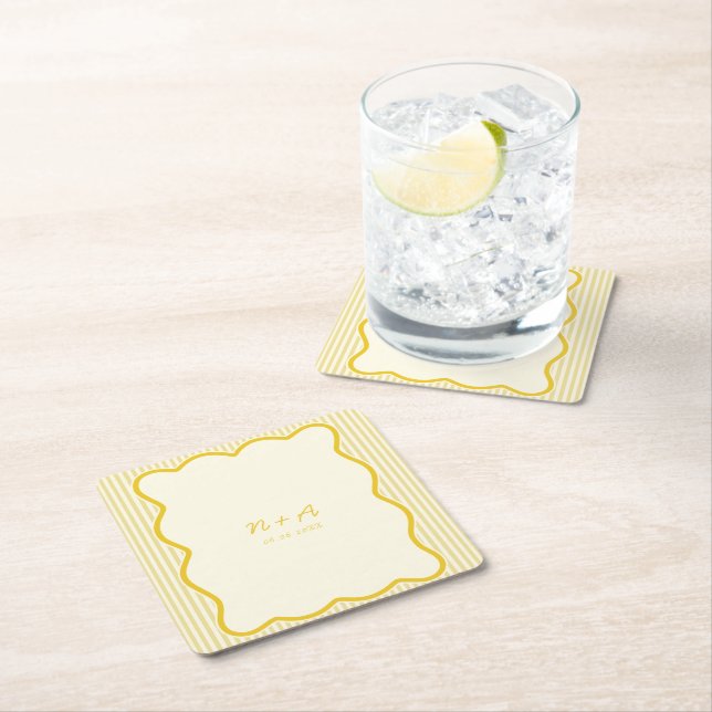 Moderne Buttergelbe Hochzeit Rechteckiger Pappuntersetzer (Vor Ort)