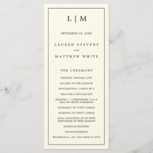 Moderne Buttergelbe Monogramm Elegante Hochzeit Programm