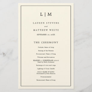 Moderne Buttergelbe Monogramm-Hochzeitsprogramm