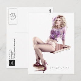 Moderne Button-Up Girl Illustration Postcard Postkarte