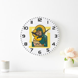 Moderne byzantinische Jungfrau Mary and Child Reli Große Wanduhr