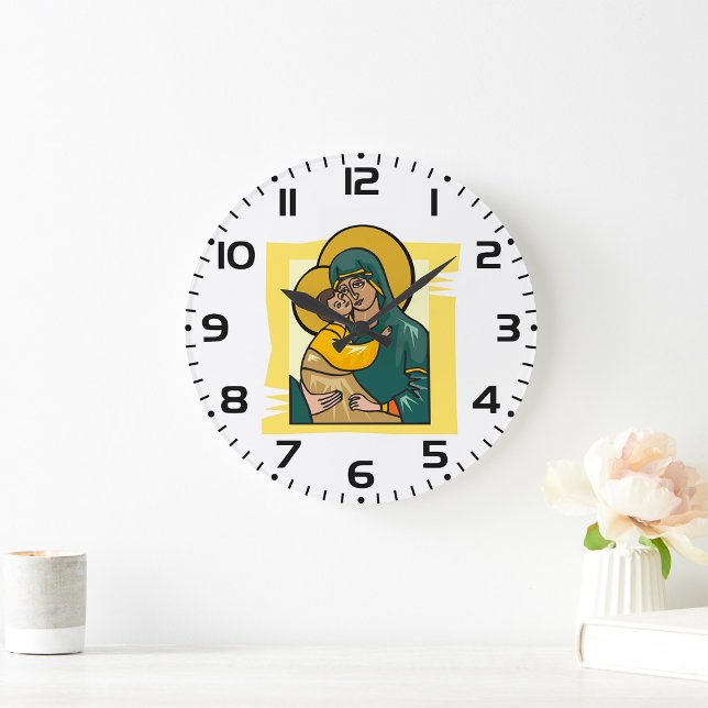 Moderne byzantinische Jungfrau Mary and Child Reli Große Wanduhr (Von Creator hochgeladen)