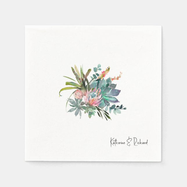 Moderne Cactus Arrangement Wedding Script Names Serviette (Vorderseite)