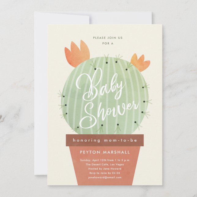 Moderne Cactus Baby Shower Einladung (Vorderseite)