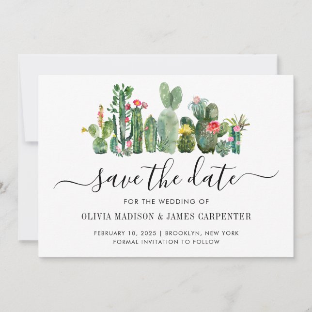Moderne Cactus Cacti Succulent Floral South Weddin Save The Date (Vorderseite)