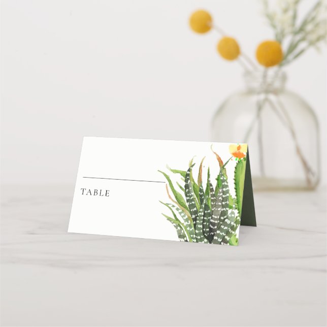 MODERNE CACTUS FLORAL GARDEN WASSERFARBENE WEDD PLATZKARTE (Vorderseite)