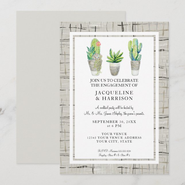 Moderne Cactus sukkulent Engagement Party  Einladung (Vorne/Hinten)