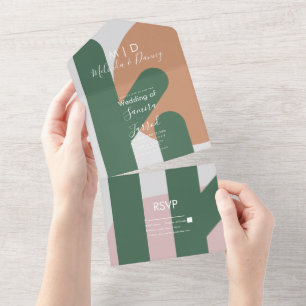 Moderne Cactus Sun Organische Schrift Hochzeit All In One Einladung