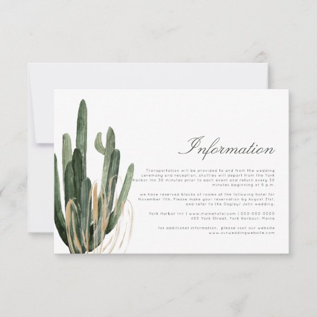 Moderne Cactus Wedding Information Cards (Vorderseite)