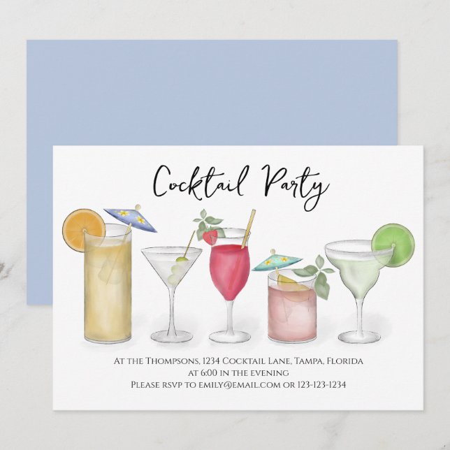 Moderne Calligraphie Cocktails Getränke Aquarell S Einladung (Vorne/Hinten)