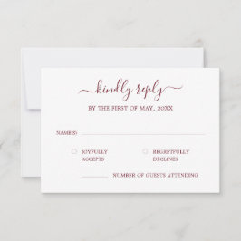 Moderne Calligraphy Burgundy Wedding RSVP Card Karte