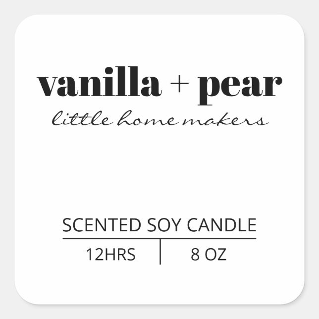 Moderne Candle-Etiketten Quadratischer Aufkleber (Vorderseite)