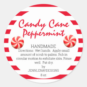 Moderne Candy Cane Peppermint hausgemachte Zucker Runder Aufkleber