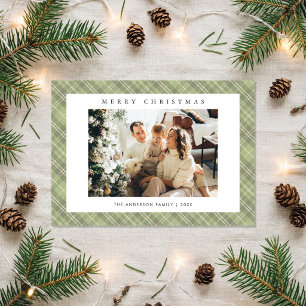Moderne carte de Noël avec plaid vert sauge pour p