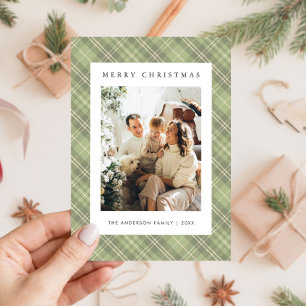 Moderne carte de Noël avec plaid vert sauge pour p
