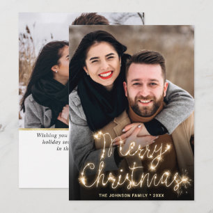 Moderne carte de Noël en or PHOTO avec vœux