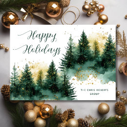 Moderne Carte de Noël Entreprise Or Vert