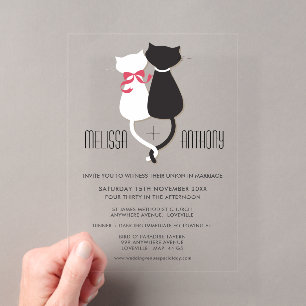 Moderne Cartoon Cat Couple Monogram Wedite Einladu Acryleinladungen