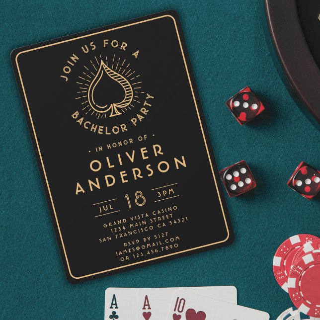 Moderne Casino Bachelor Party Poker Card | Schwarz Einladung (Von Creator hochgeladen)