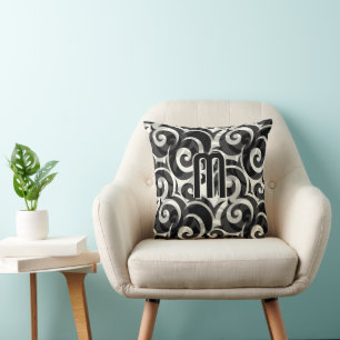 Moderne Casual Disco Grau Schwarz Elfenbein Monogr Kissen