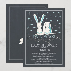 Moderne Chalkboard Bunny TWIN Boys Baby Dusche Einladung