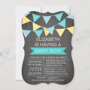 Moderne Chalkboard Bunting Boys Babydusche Einladung