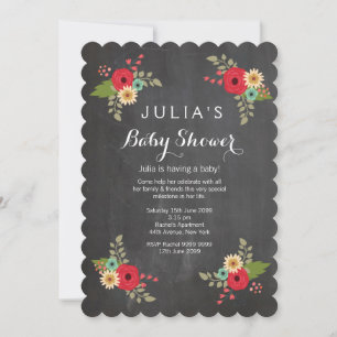 Moderne Chalkboard Floral Baby Dusche laden ein Einladung