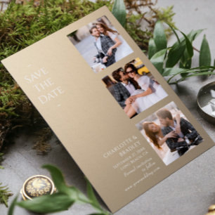 Moderne Champagne-Schimmer-Vier-Foto-Hochzeit Save The Date