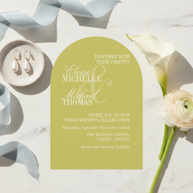 Moderne Chartreuse-Formale-Bogen-Hochzeit  Einladung (Modern Chartreuse Script Formal Wedding Invitation)