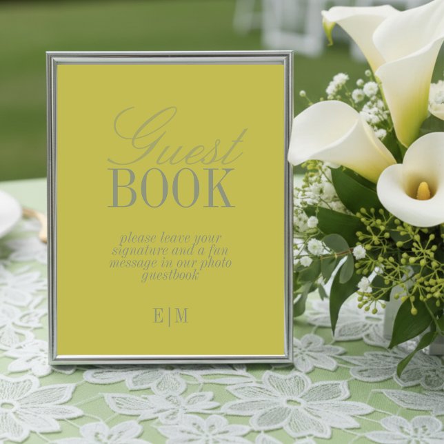 Moderne Chartreuse-Hochzeitsgästebuch-Papier-Schil (Modern Chartreuse Wedding Guest Book Paper Sign)