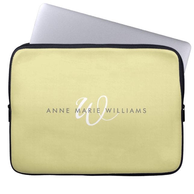 Moderne Chartreuse Weiße Schrift Monogramm Laptopschutzhülle (Vorderseite)