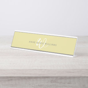 Moderne Chartreuse Weiße Schrift Monogramm Schreibtischnamensplakette