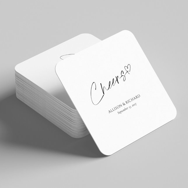 Moderne Cheers Wedding Untersetzer Black & White D (Modern Elegance - Personalized Cheers Wedding Square Paper Coaster)