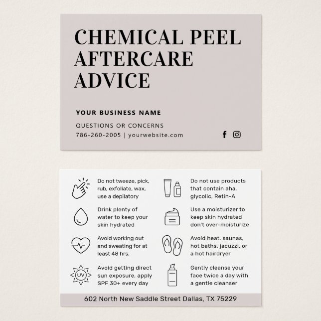 Moderne chemische Peel Aftercare Instruction Card (Vorne & Hinten)