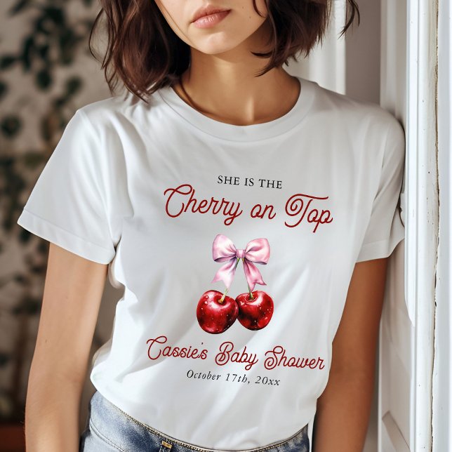 Moderne Cherry auf der Pink Bow Babydusche T-Shirt (Von Creator hochgeladen)