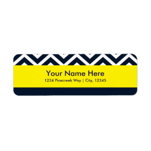 Moderne Chevron Navy Blau Gelbe Adressetiketten